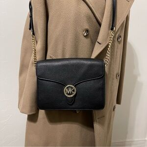 Michael Kors Black Leather Crossbody with Gold Chain